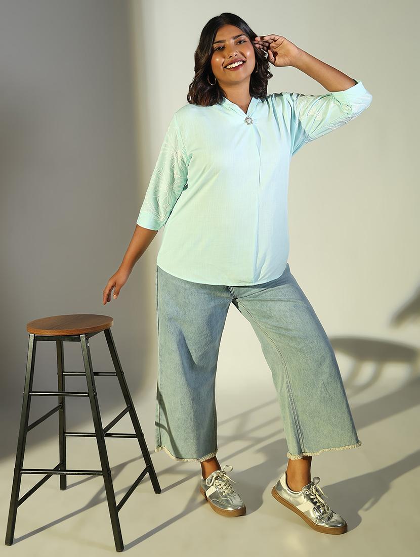sea green cotton regular top - 21697026 - Standard Image - 4
