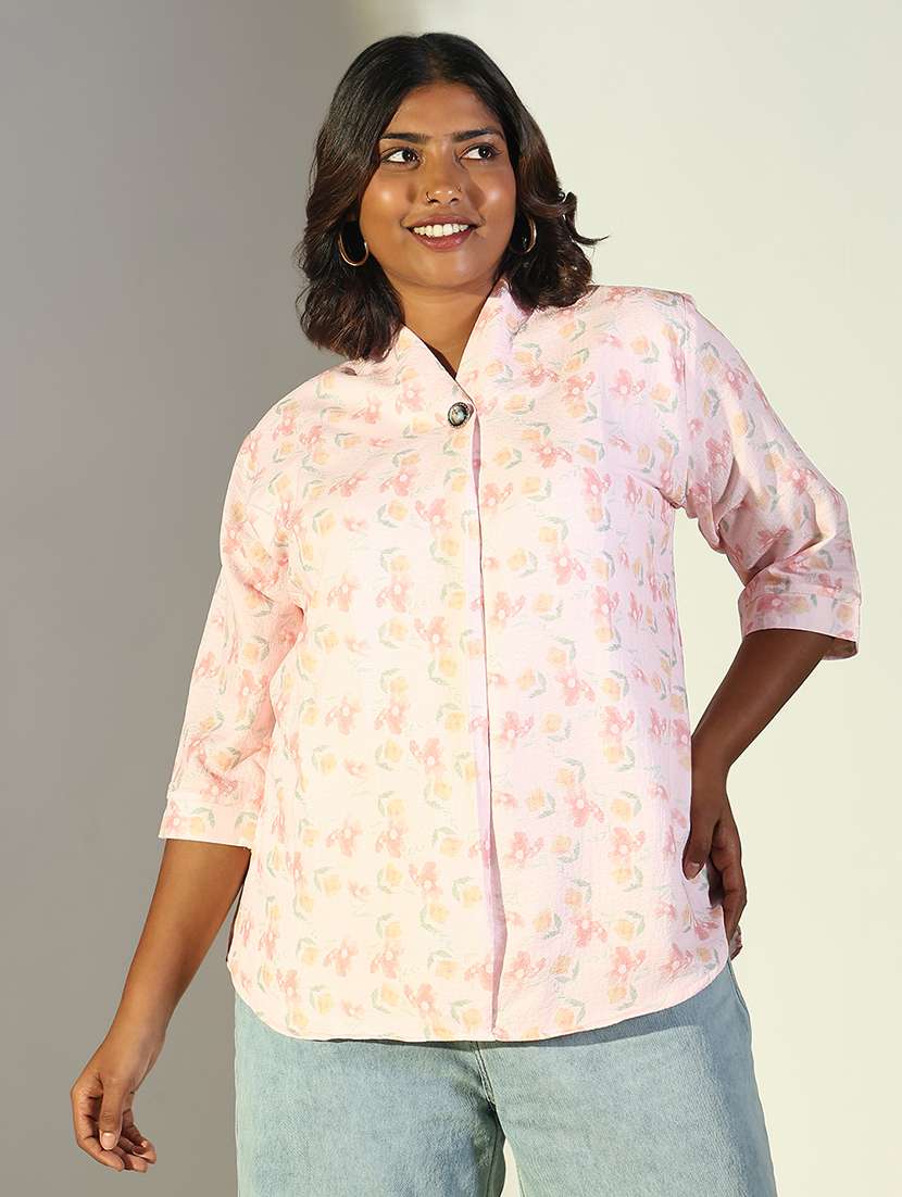 women floral printed three quarter sleeve regular top