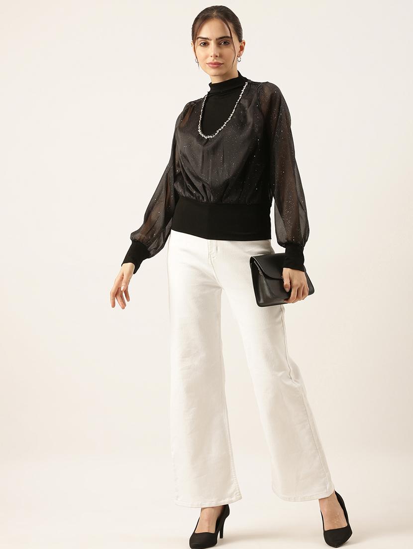 women black embellished puff sleeve top - 21697032 - Standard Image - 4