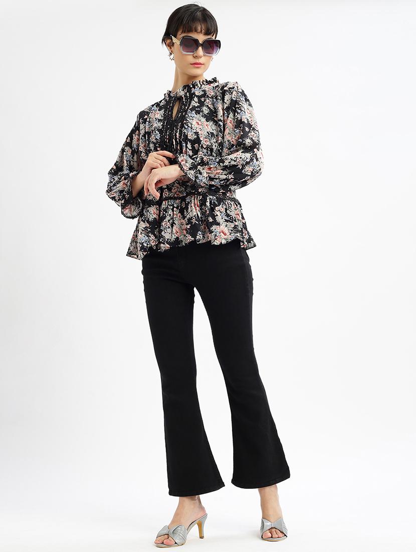 women floral printed tie-up neck peplum top - 21697033 - Standard Image - 4