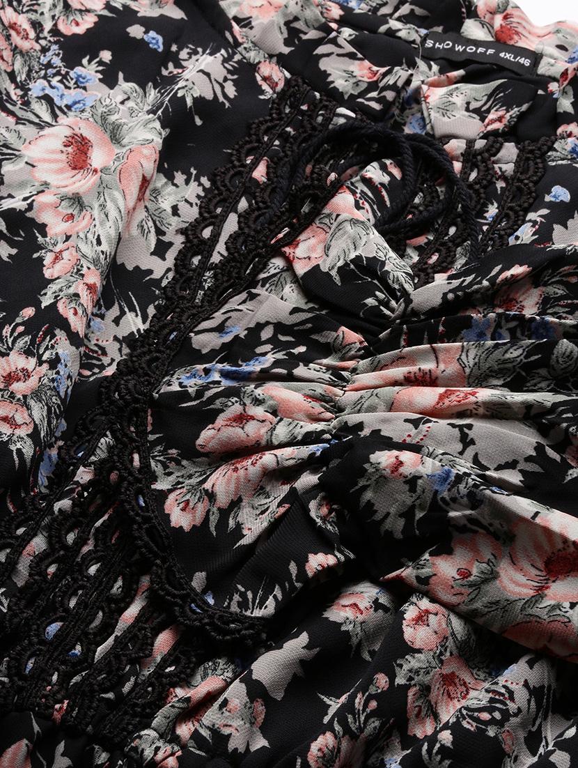 women floral printed tie-up neck peplum top - 21697033 - Standard Image - 6