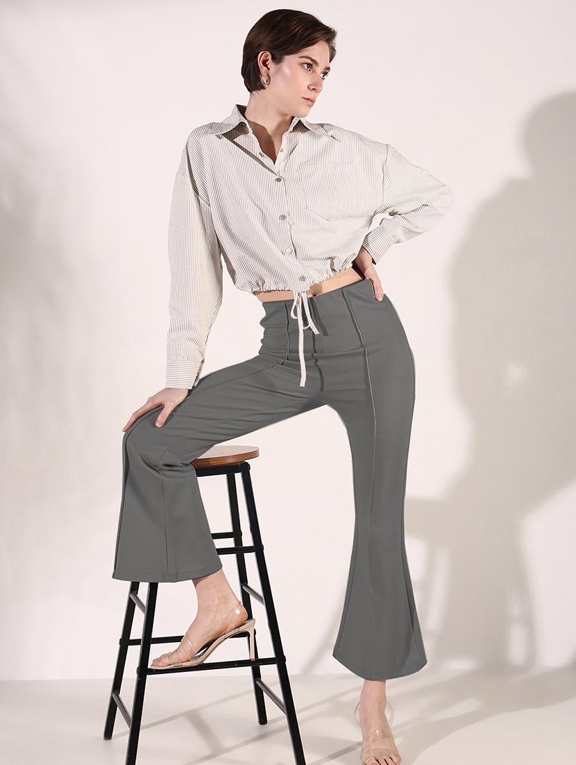 women beige stripes long sleeve shirt top - 21697034 - Standard Image - 4