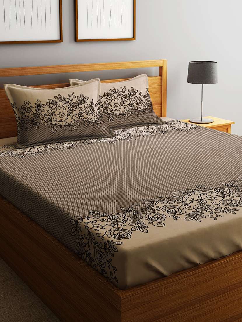 home sizzler 210tc charm in rose elastic fitted double bedsheet (72x78 inch) with 2 king size pillow covers