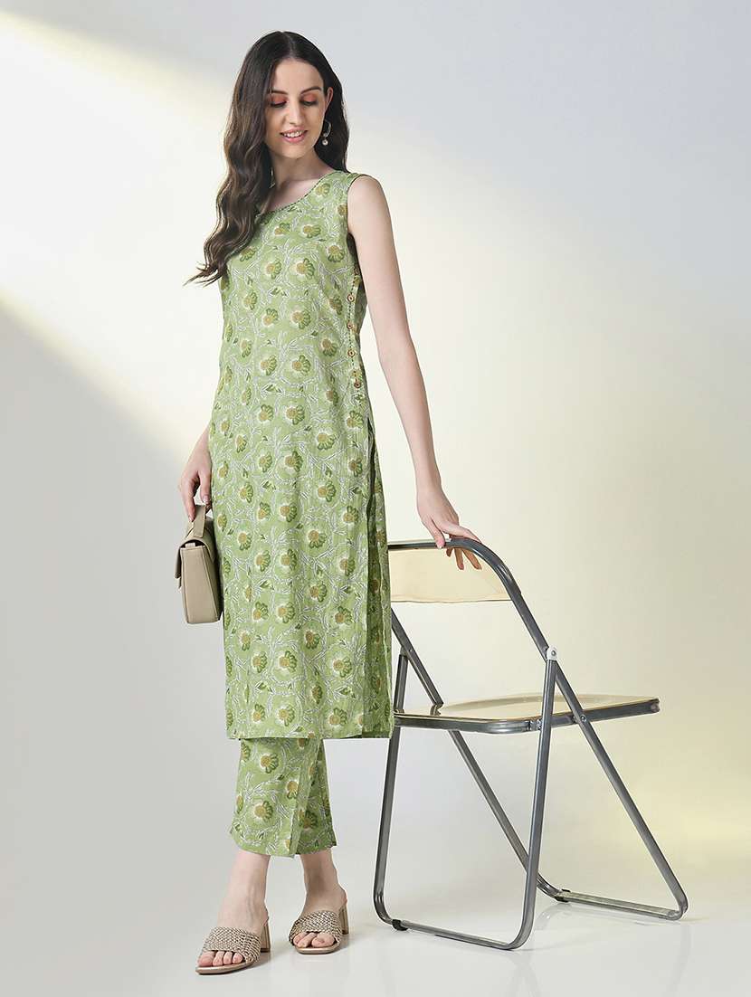 women floral printed sleeveless kurta pant set - 21697054 -  Standard Image - 1