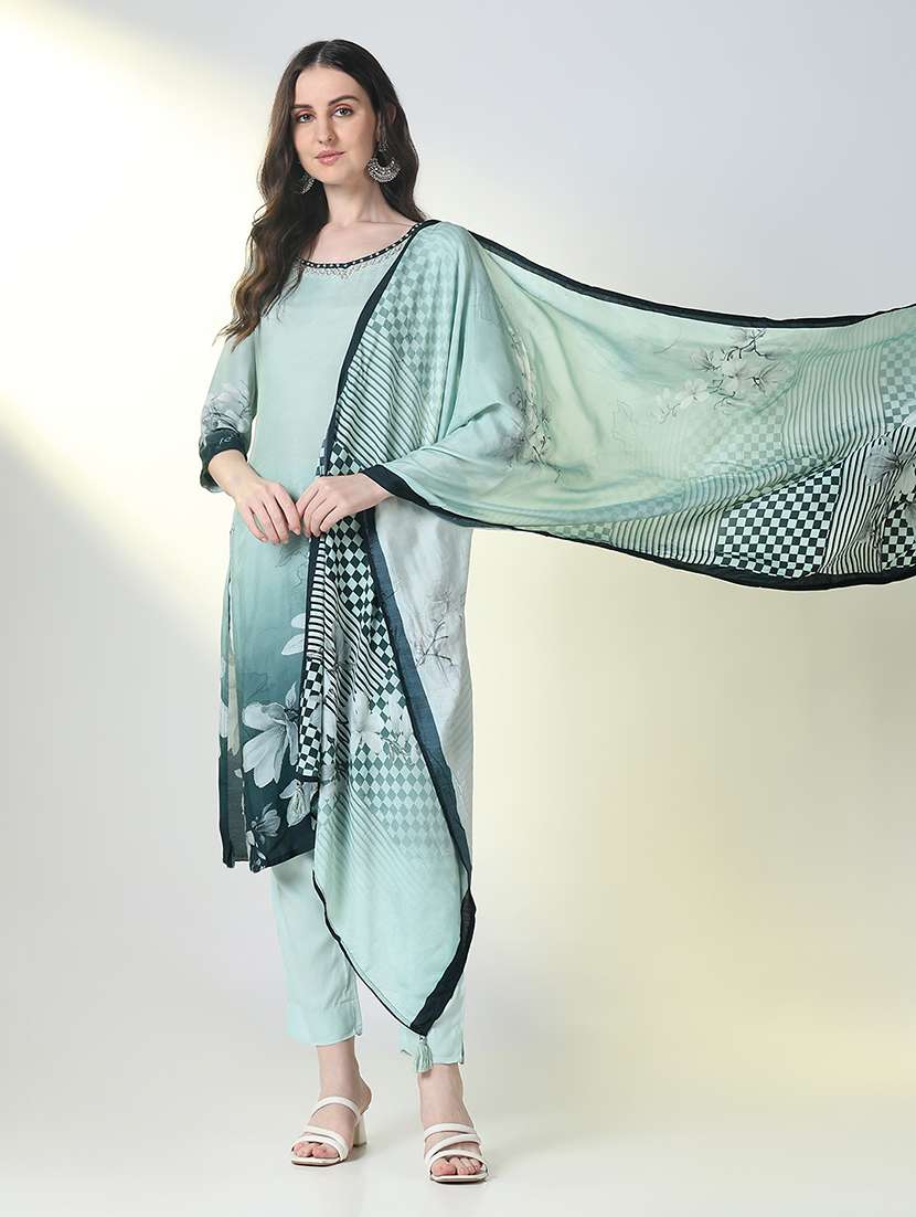 women three quarter sleeve kurta pant with dupatta set - 21697057 -  Standard Image - 1