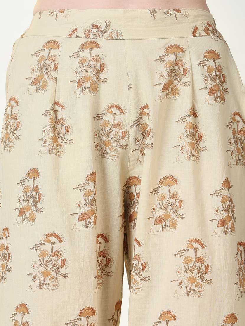 women beige floral printed kurta palazzo set - 21697067 -  Standard Image - 6