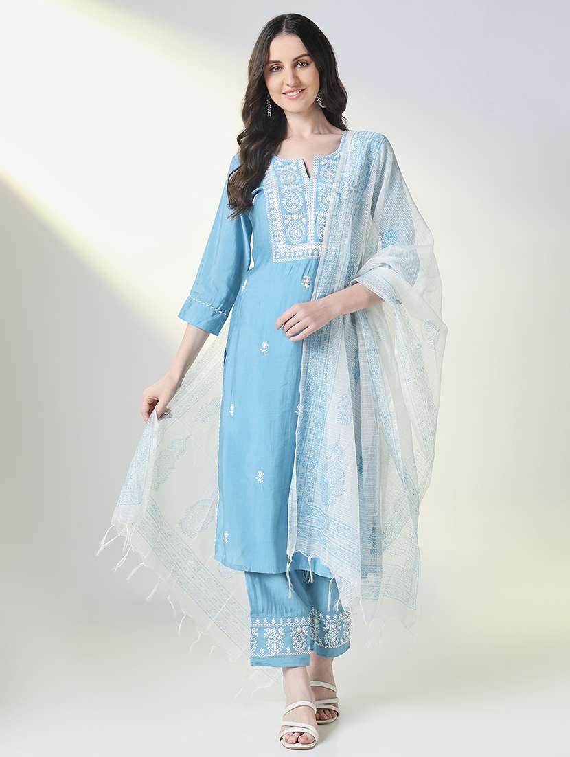women embroidered kurta pant set with dupatta