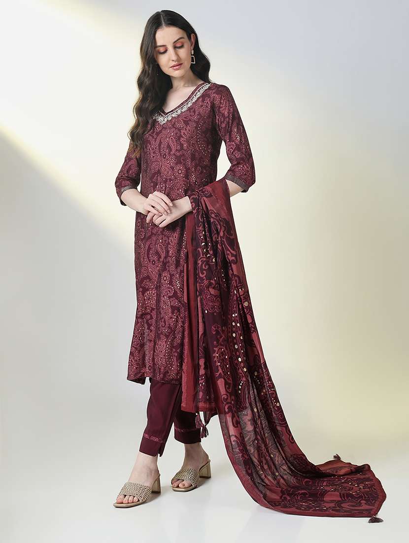 women three quarter sleeve kurta pant with dupatta set - 21697071 -  Standard Image - 1