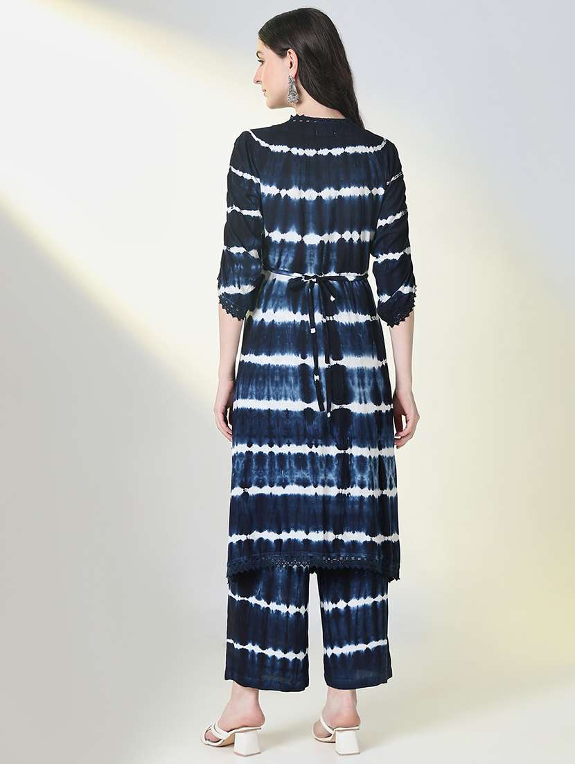 women tie & dye v neck kurta palazzo set - 21697073 -  Standard Image - 4