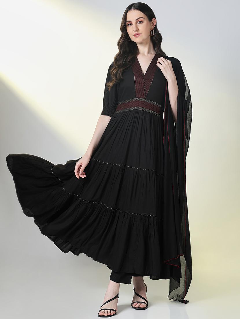 women black solid kurta pant with dupatta set - 21697074 - Standard Image - 1