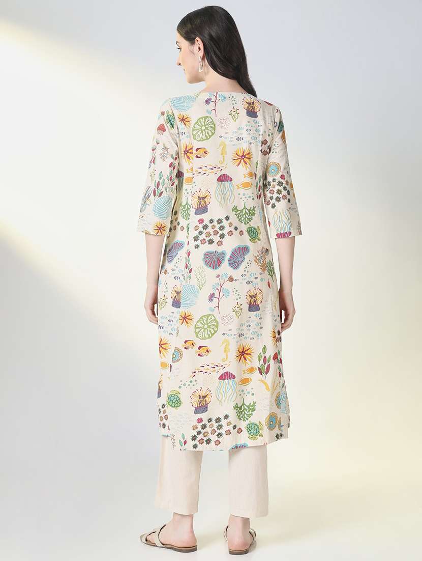 women printed three quarter sleeve kurta pant set - 21697084 -  Standard Image - 4