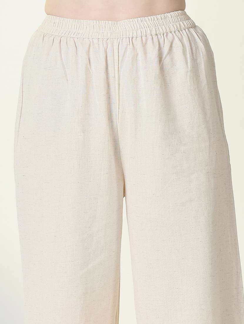 women off white roll up sleeve kurta palazzo set - 21697091 -  Standard Image - 6