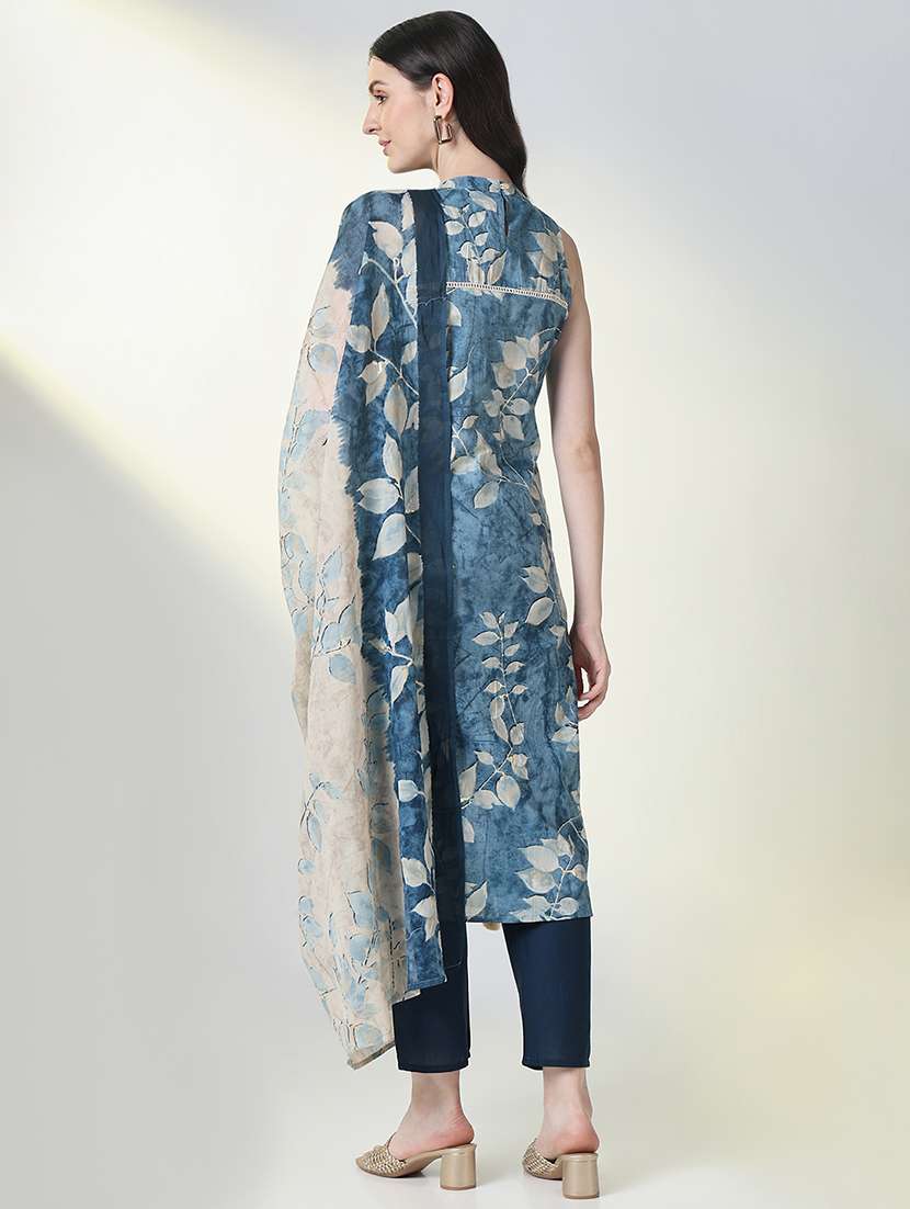 women blue printed sleeveless kurta pant with dupatta set - 21697093 -  Standard Image - 4