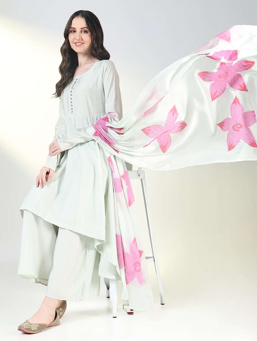 women solid long sleeve kurta palazzo set with dupatta - 21697095 -  Standard Image - 1