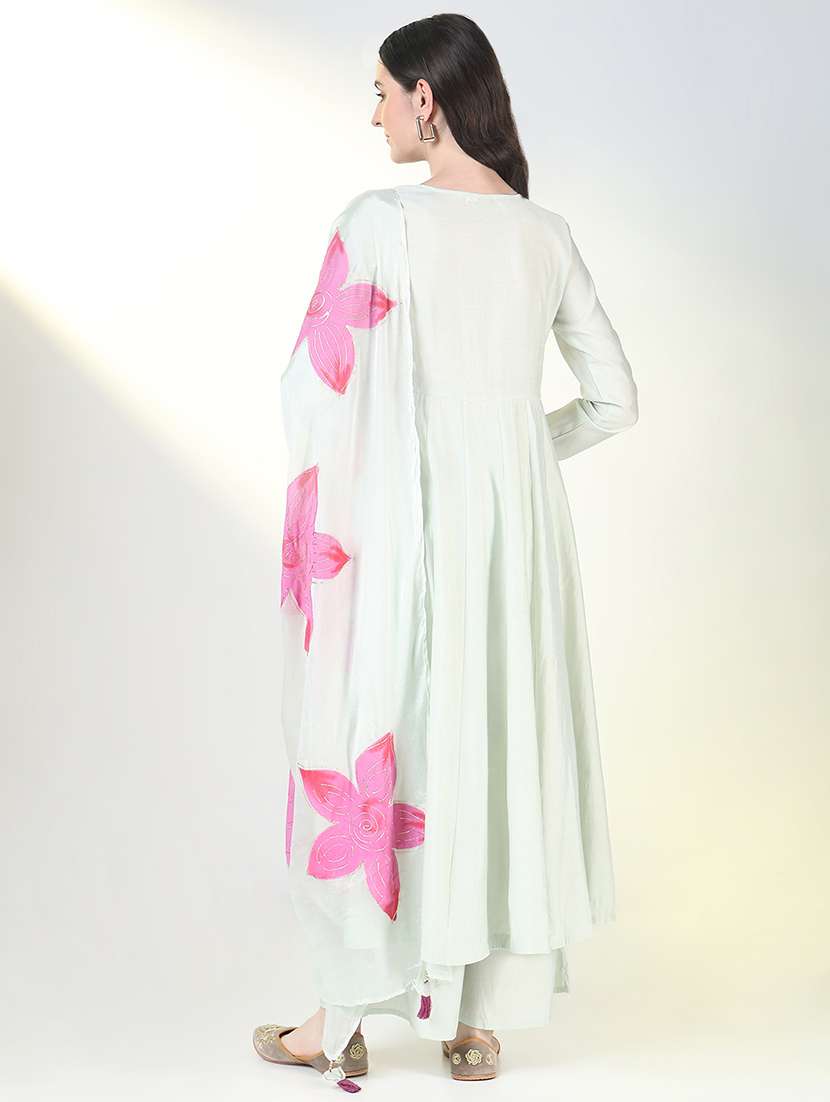 women solid long sleeve kurta palazzo set with dupatta - 21697095 -  Standard Image - 4