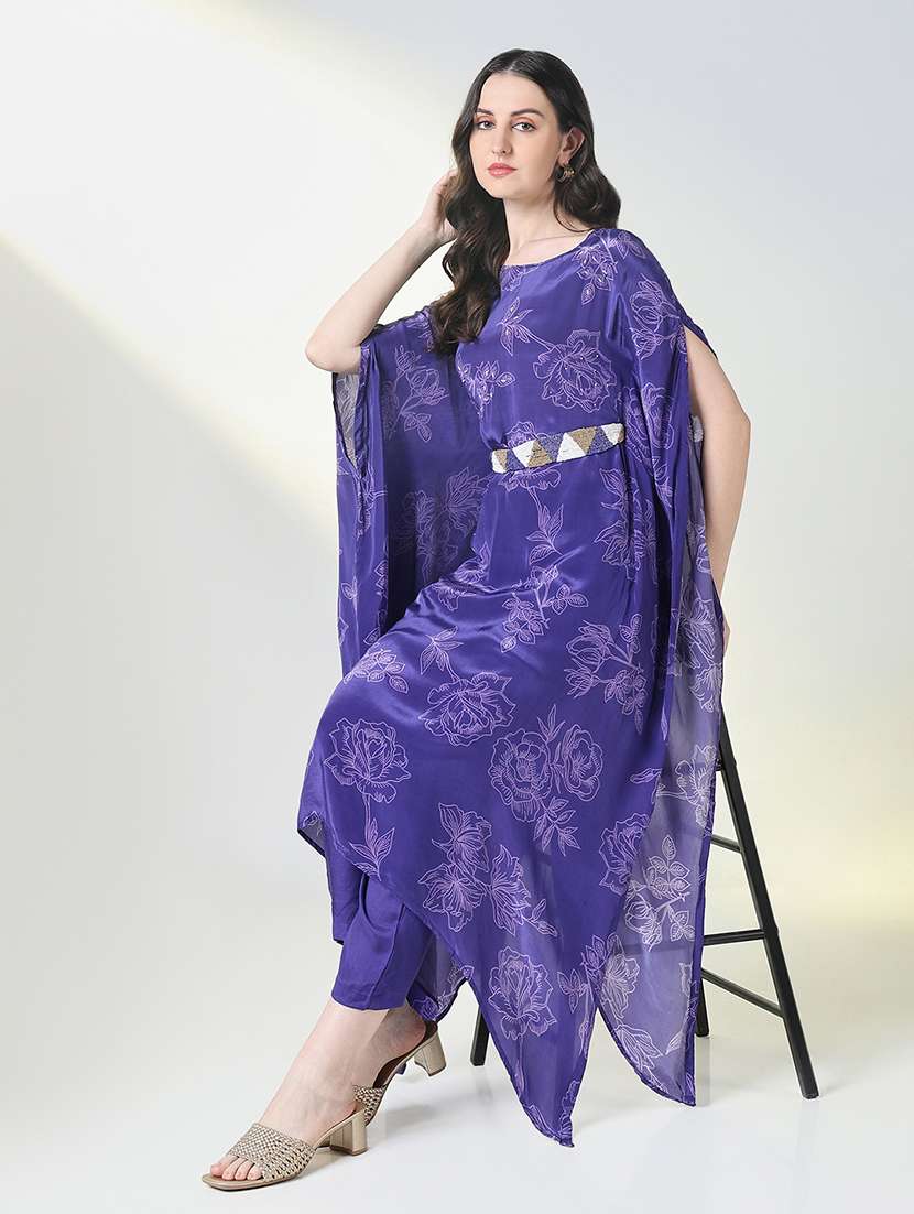 women floral printed round neck kaftan set - 21697096 - Standard Image - 1