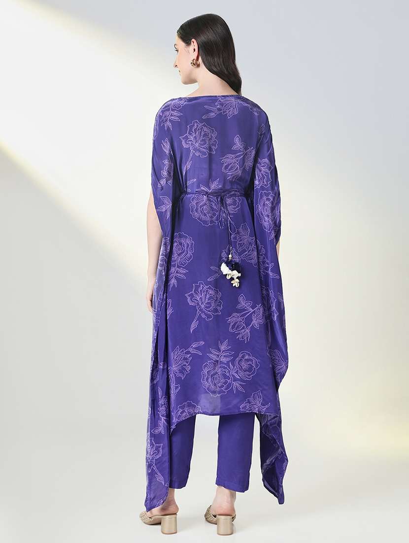 women floral printed round neck kaftan set - 21697096 - Standard Image - 4