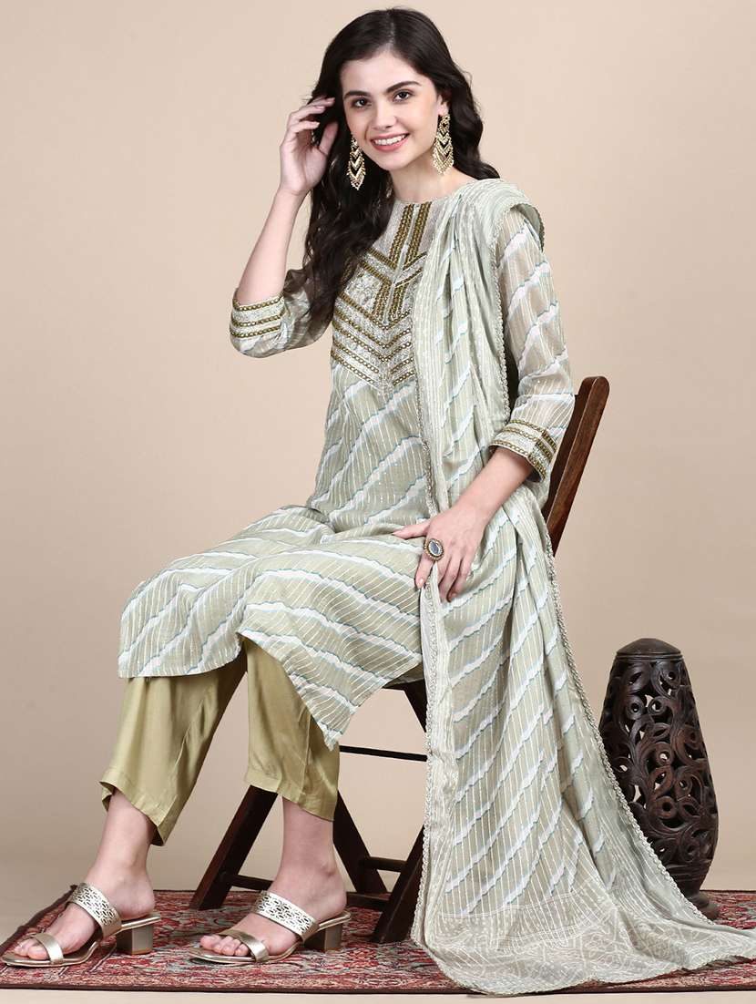 women three quarter sleeve kurta pant with dupatta set - 21697100 -  Standard Image - 1