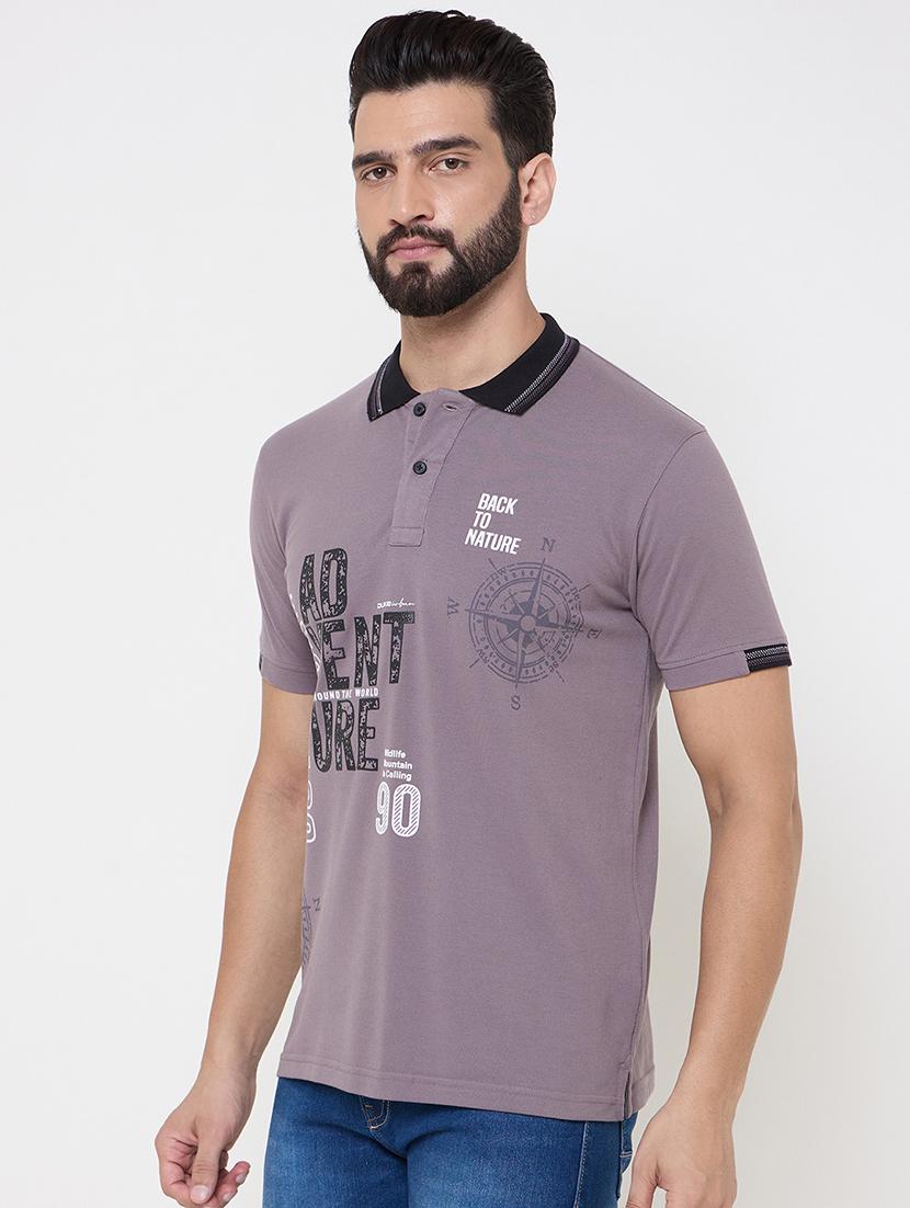men front print short sleeve polo t-shirt - 21697125 - Standard Image - 1