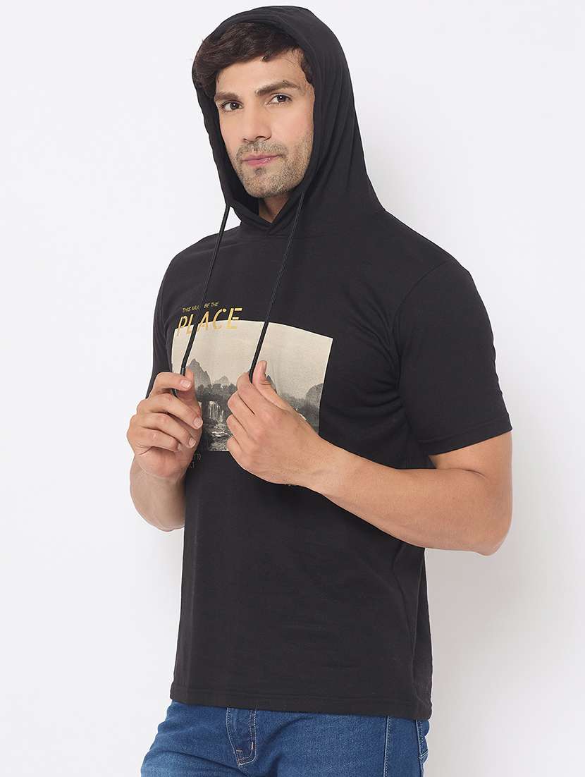 men front print hooded t-shirt - 21697129 -  Standard Image - 1