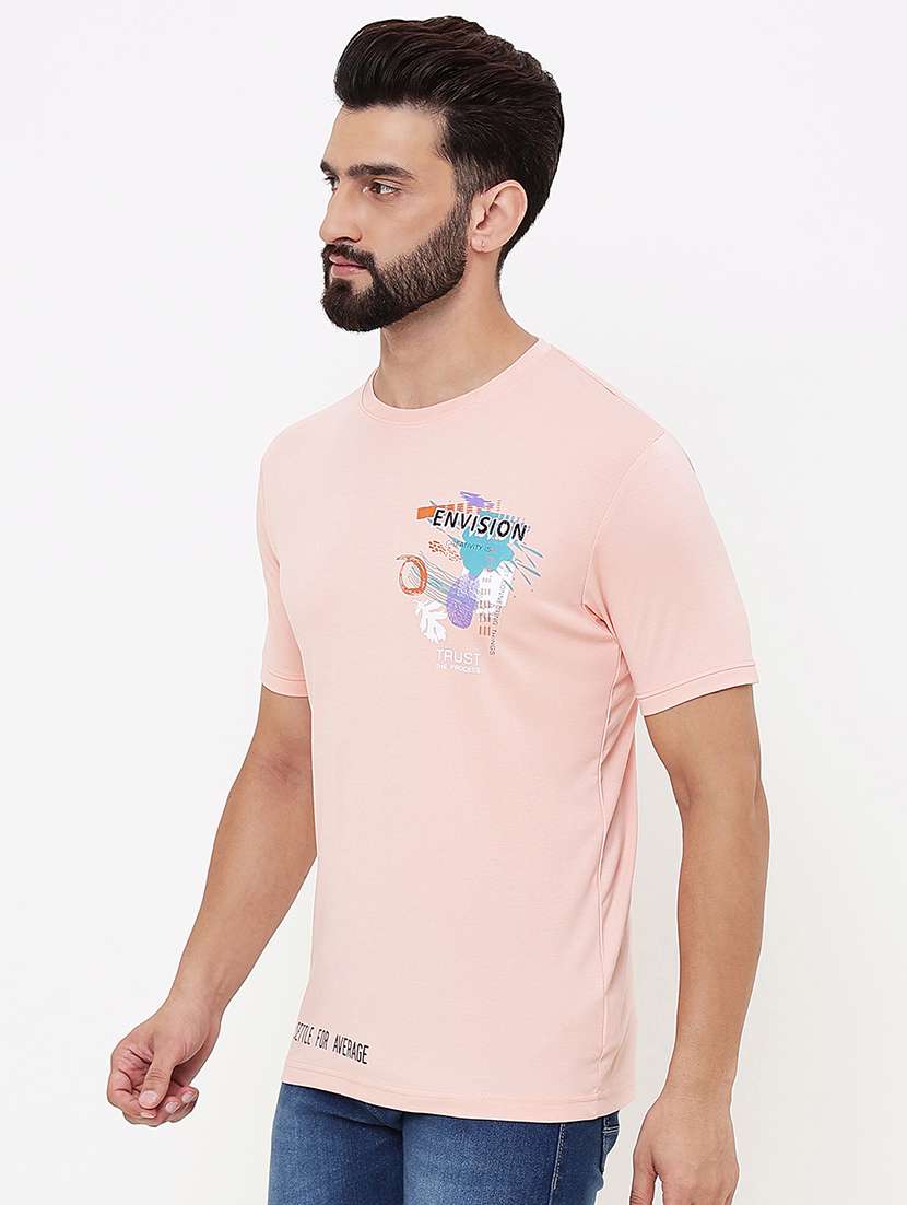 peach cotton blend front print tshirt - 21697132 -  Standard Image - 1