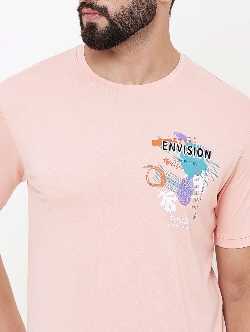peach cotton blend front print tshirt - 21697132 -  Standard Image - 4