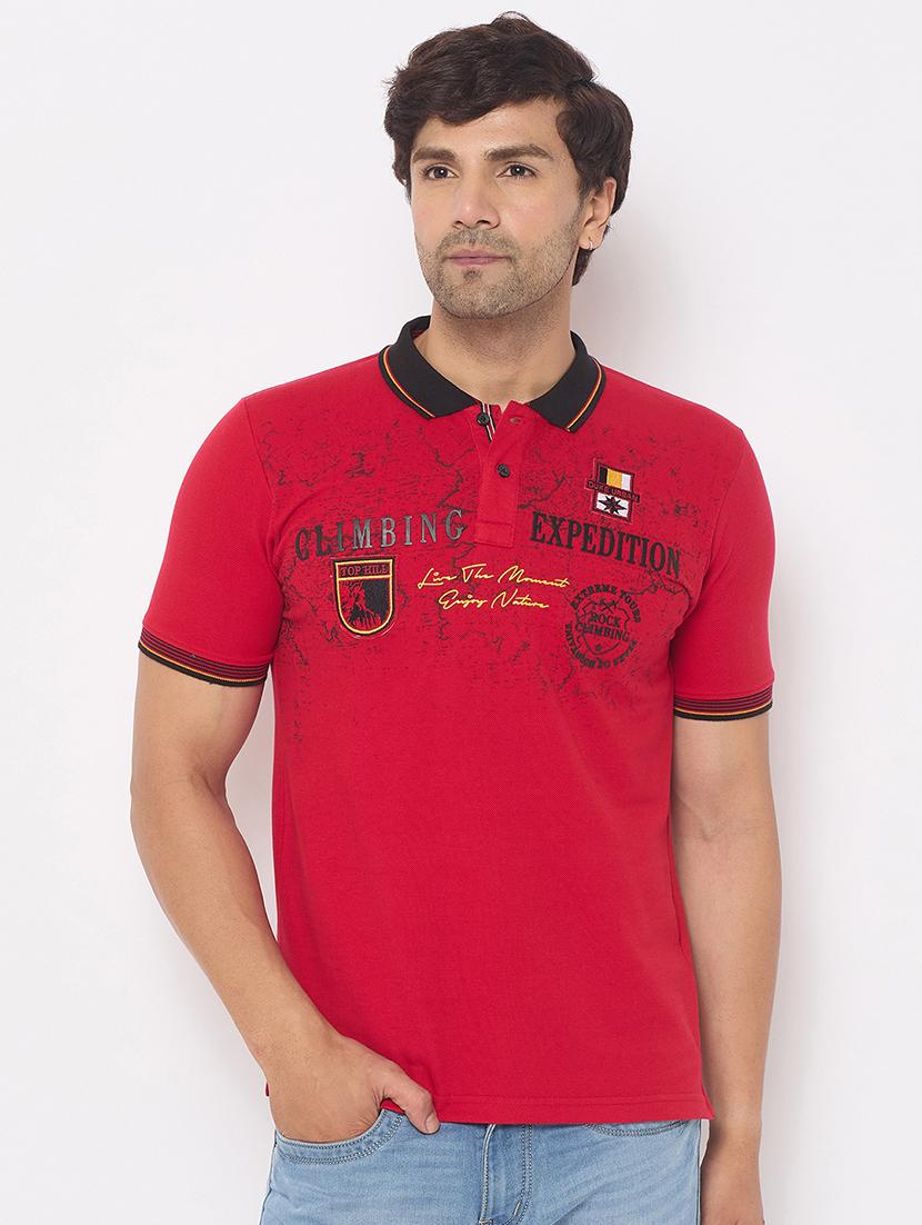men chest print short sleeve polo t-shirt - 21697135 -  Zoom Image - 0