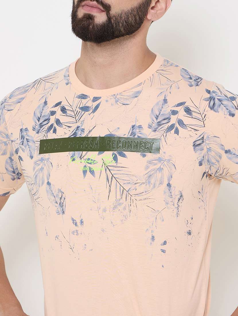 peach cotton blend front print tshirt - 21697137 -  Standard Image - 4
