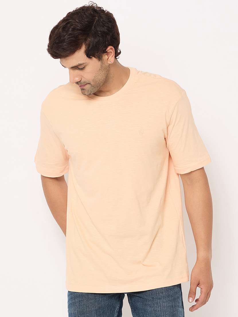 peach cotton blend plain tshirt - 21697138 - Standard Image - 1