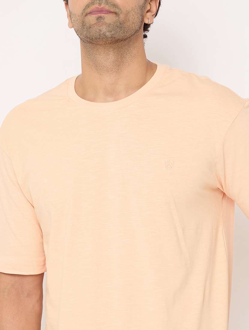 peach cotton blend plain tshirt - 21697138 - Standard Image - 4
