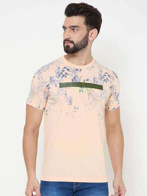 peach cotton blend front print tshirt - 21697143 -  Standard Image - 0