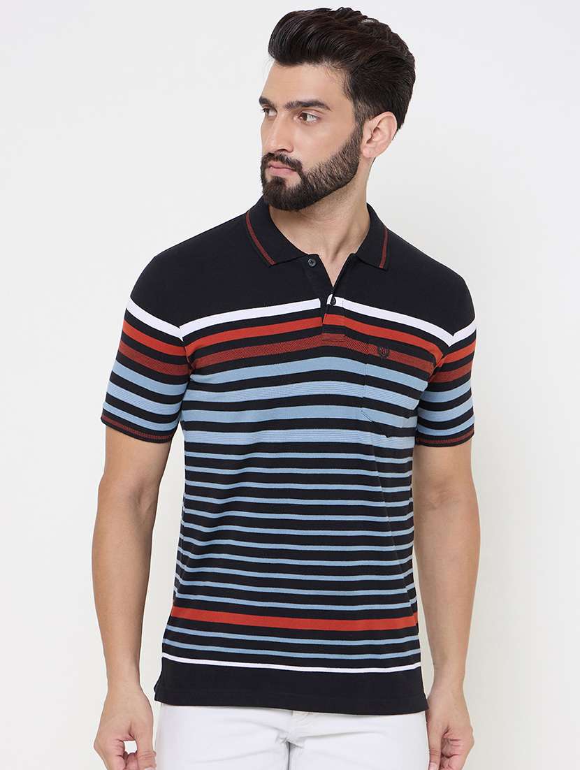men striped short sleeve polo t-shirt