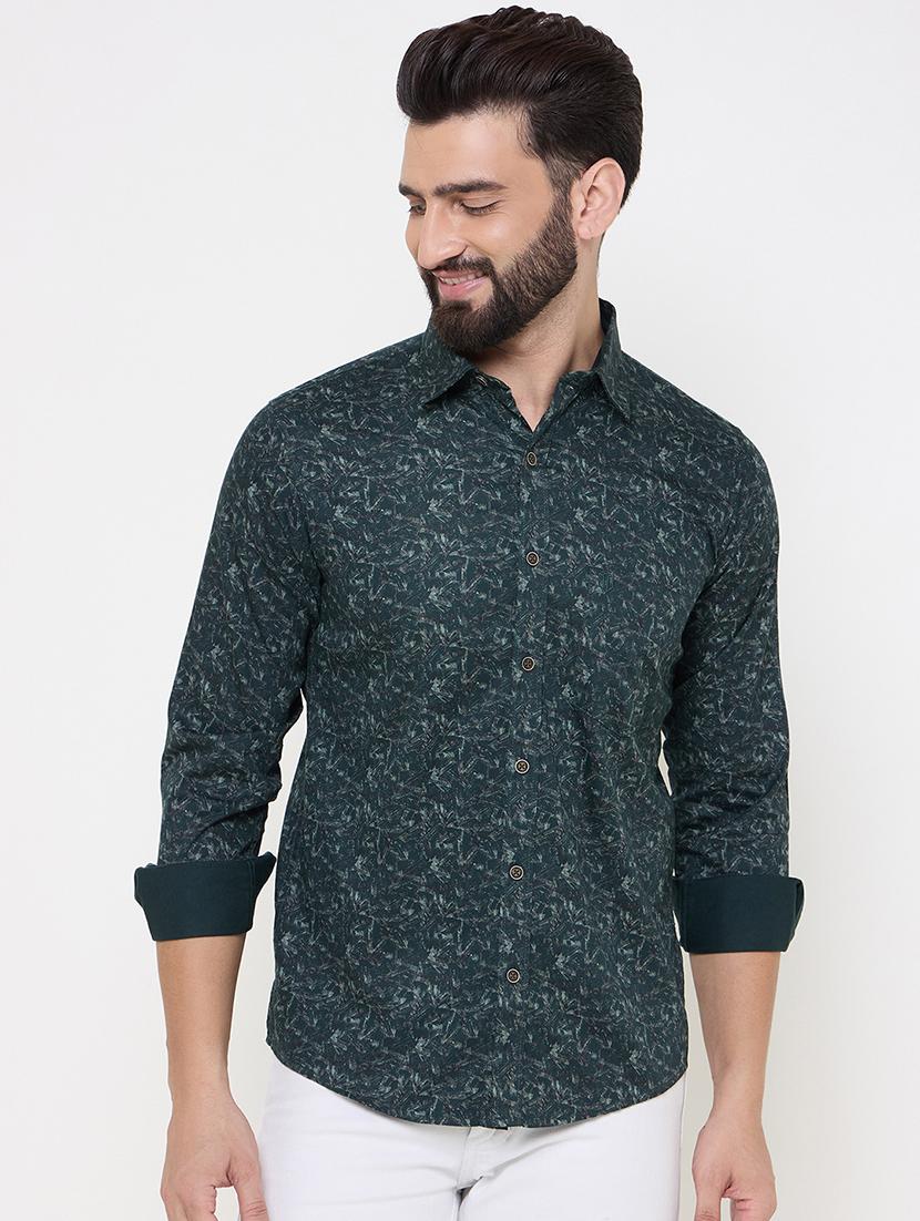 men printed long sleeve casual shirt