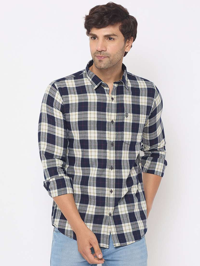 men checkered long sleeve casual shirt