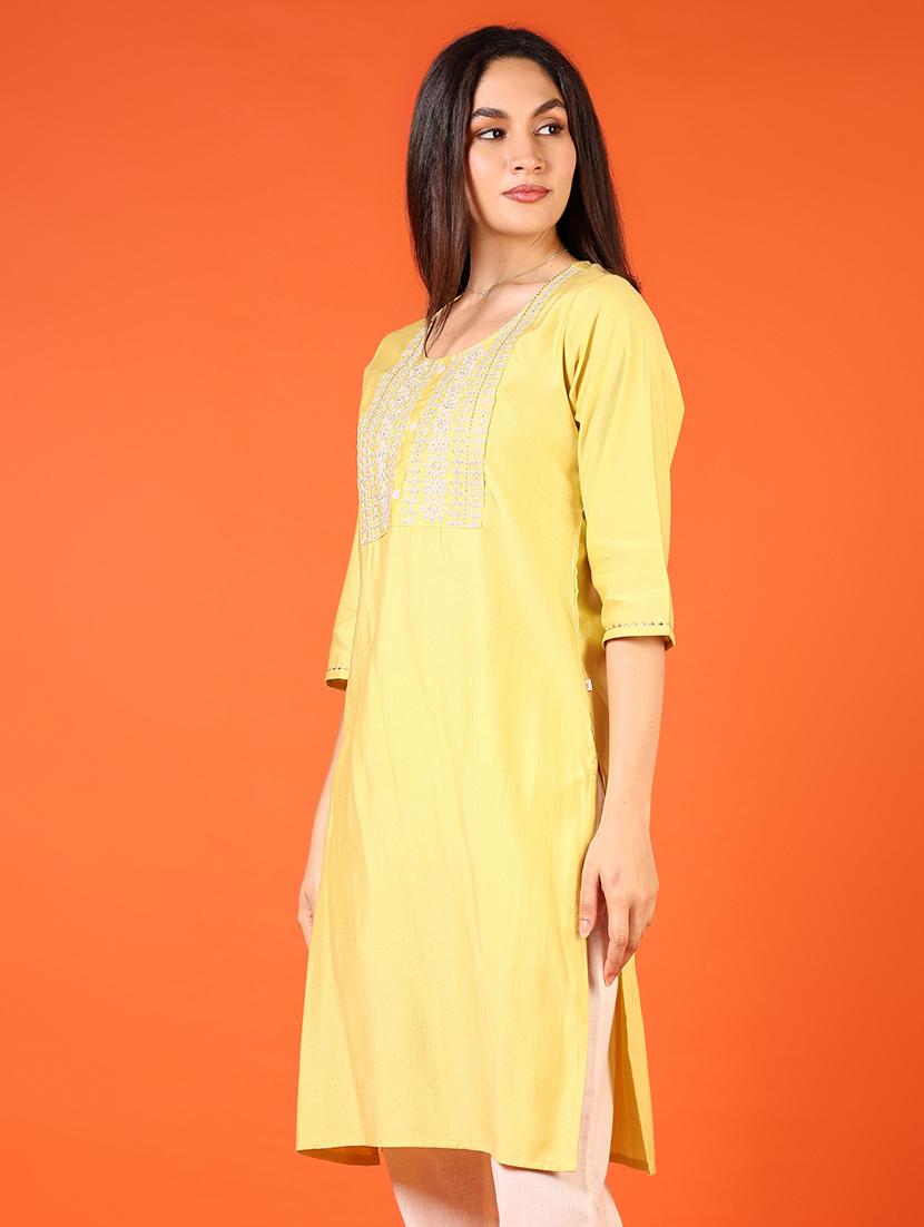 women three quarter sleeve straight kurta - 21697588 - Standard Image - 1