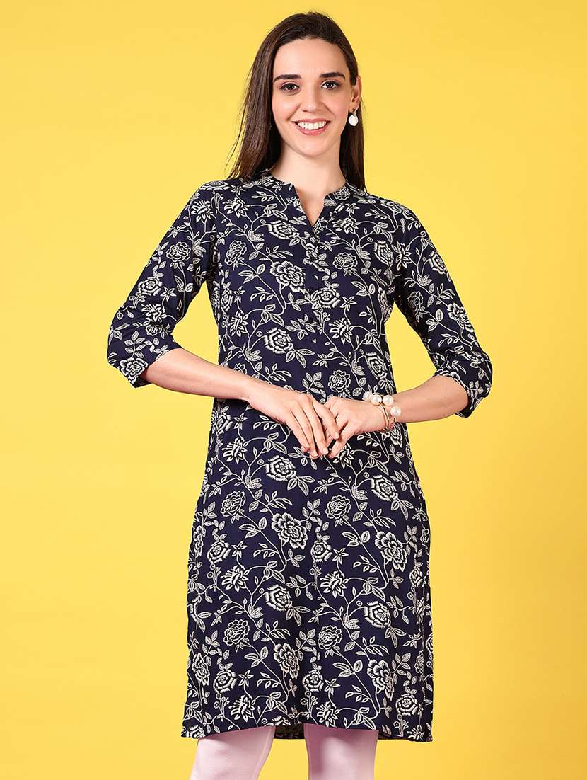 women mandarin neck floral printed straight kurta