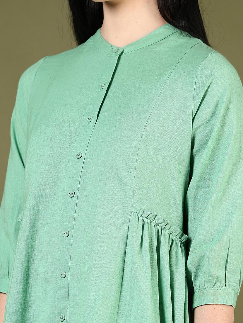 women solid puff sleeves a-line kurta - 21697630 - Standard Image - 4