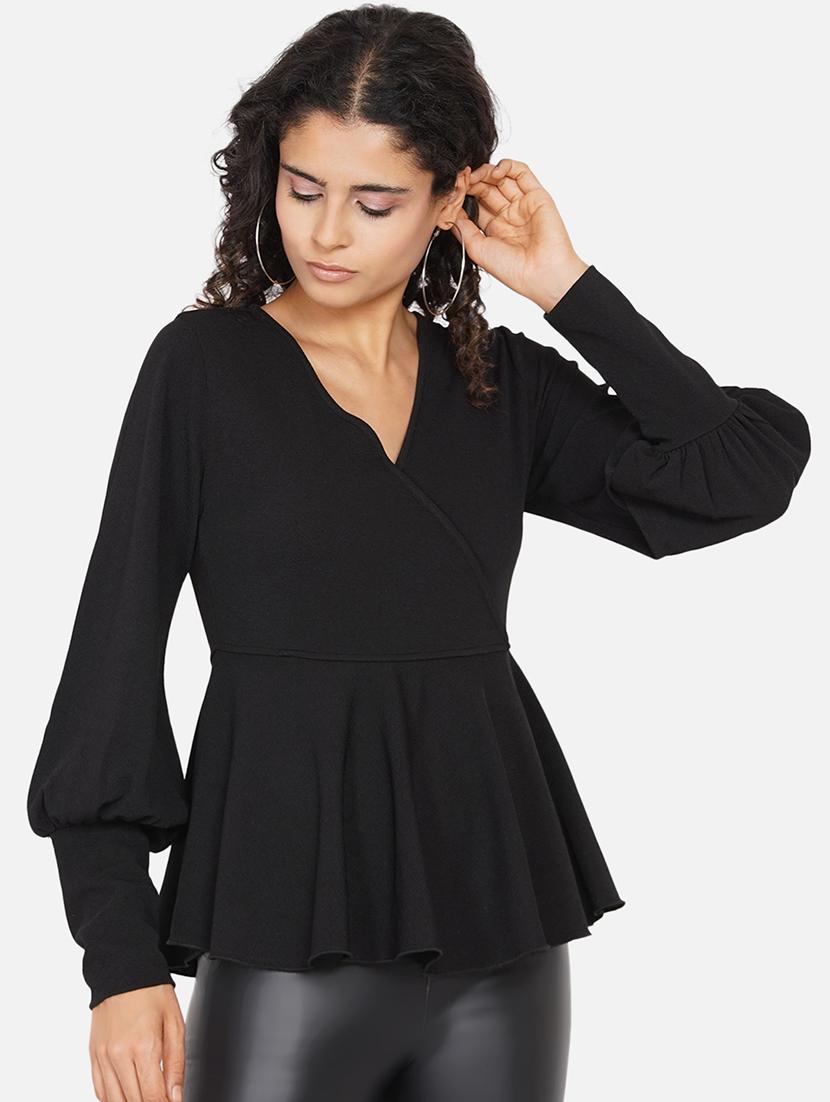 women solid bishop sleeves peplum top - 21697789 -  Standard Image - 1