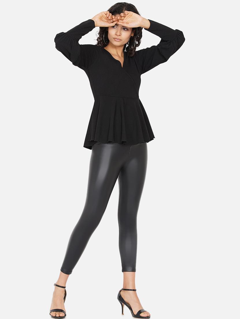 women solid bishop sleeves peplum top - 21697789 - Standard Image - 4