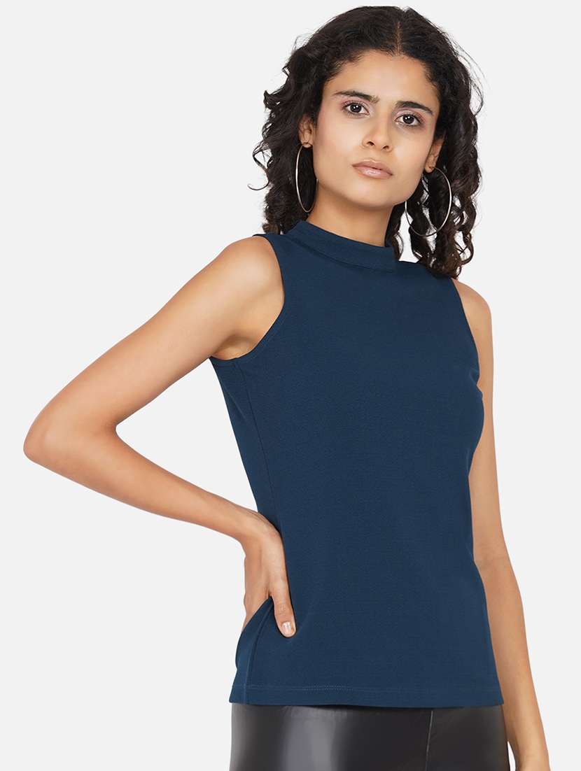 women solid mock neck sleevelss regular top - 21697793 -  Standard Image - 1