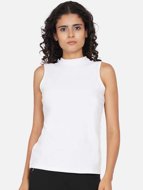 women solid mock neck sleeveless regular top - 21697794 -  Standard Image - 0