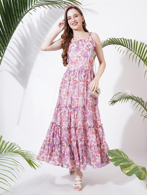 women printed shoulder strap tiered dress - 21697926 - Standard Image - 0