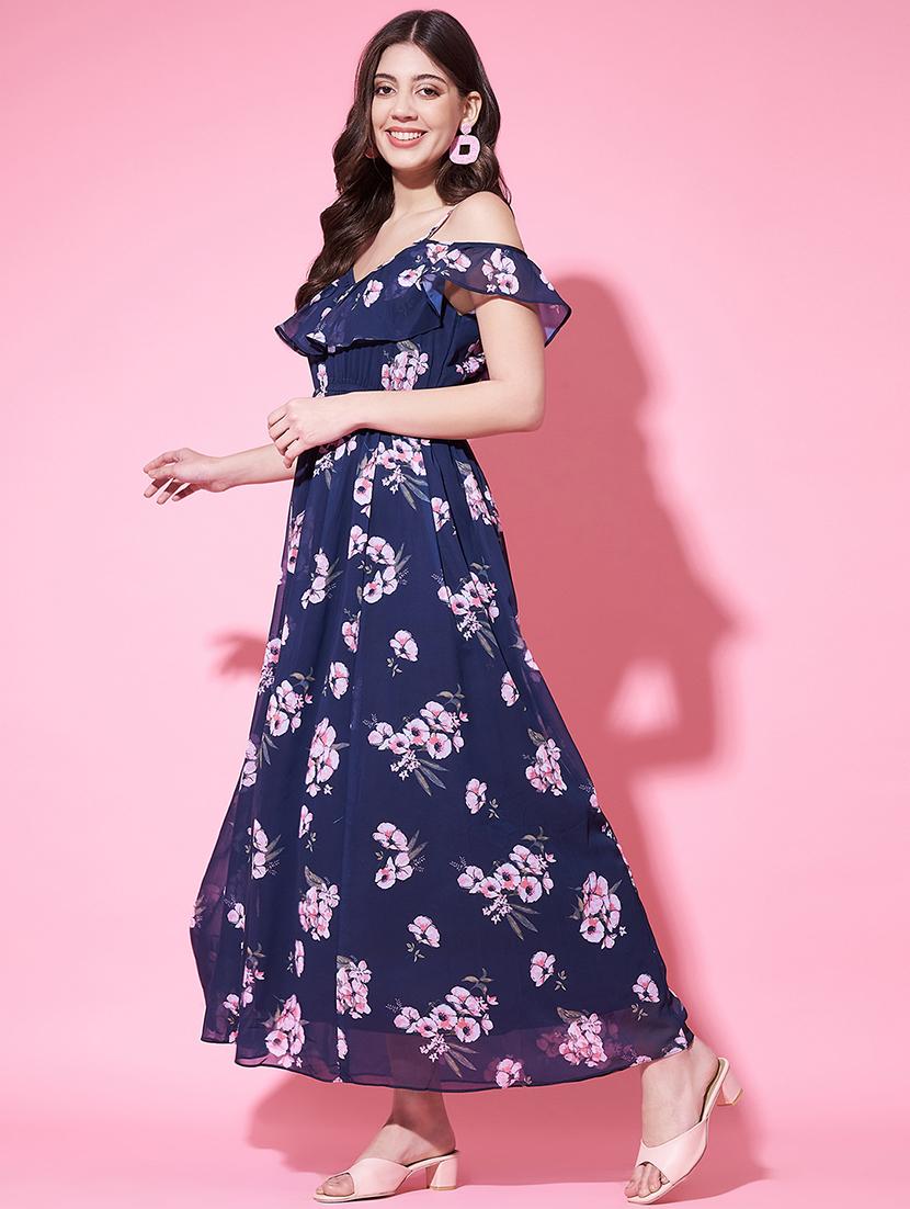 women floral print shoulder strap fit & flared dress - 21697929 - Standard Image - 1