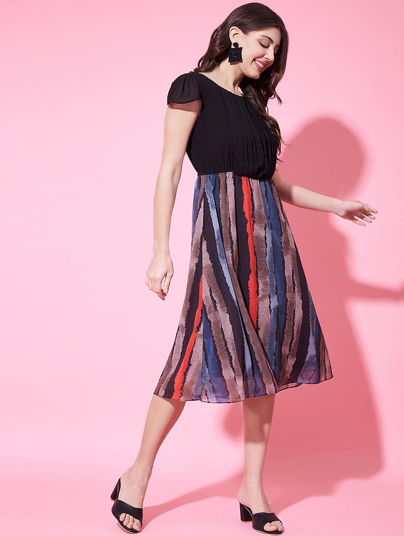 women printed puff sleeves a-line dress - 21697930 -  Standard Image - 1