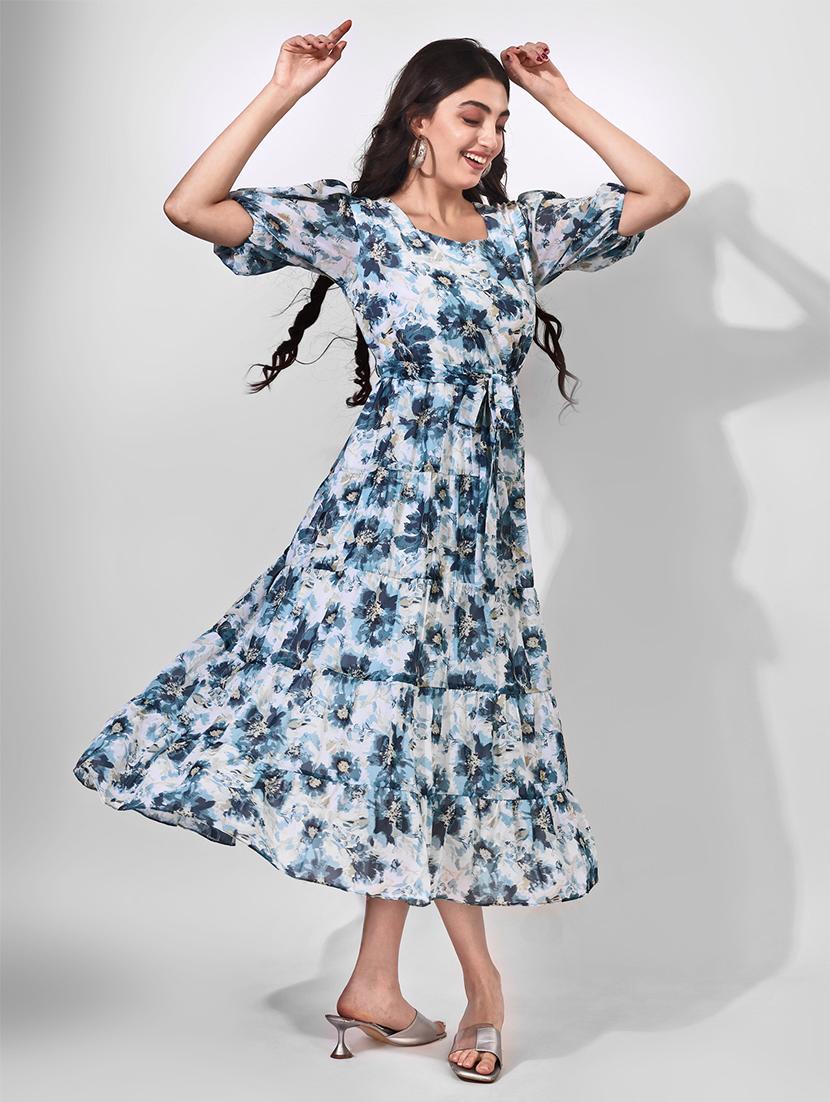 women floral print puff sleeves tiered dress - 21697934 -  Standard Image - 1