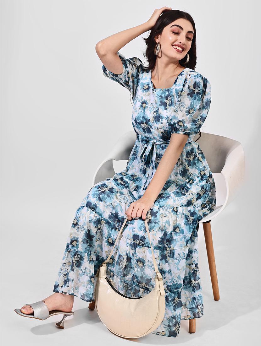 women floral print puff sleeves tiered dress - 21697934 - Standard Image - 4