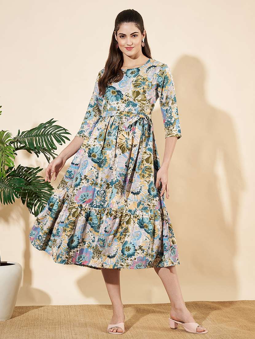 women floral print round neck tiered dress - 21697941 - Zoom Image - 0