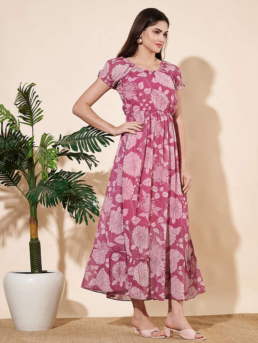 women floral print puff sleeves tiered dress - 21697942 -  Standard Image - 1