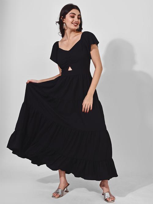 women solid sweatheart neck tiered dress - 21697944 - Standard Image - 0