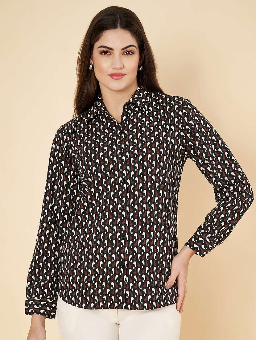 women printed collared regular shirt